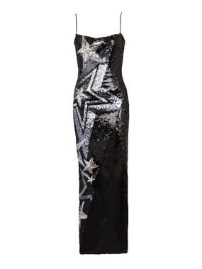 Balmain Black Maxi Dress with Silver Star Sequins